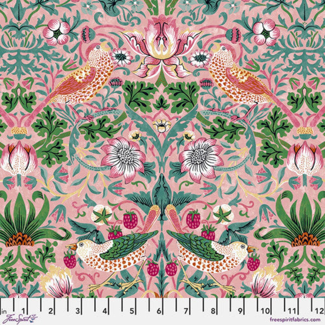 Fabric FreeSpirit Morris & Co. Blush Strawberry Thief Bedford Park by the Quarter Yard PWWM001.BLUSH